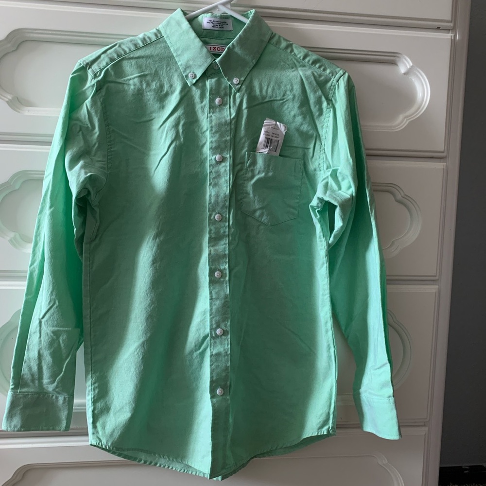 Izod NWT boys button up dress shirt MINT green size large 14/16